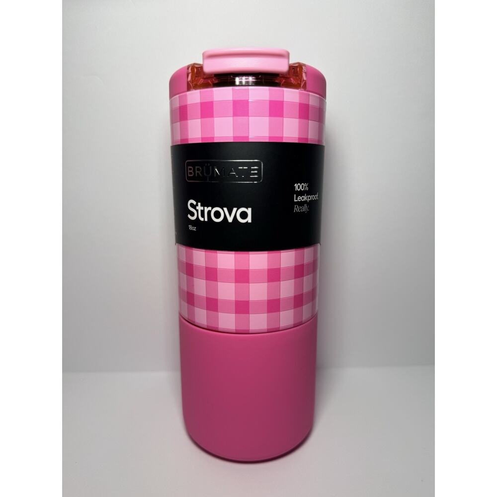 BruMate X Madi Nelson PINK GINGHAM 18oz Strova Ceramic Tumbler Mug NWT NIB